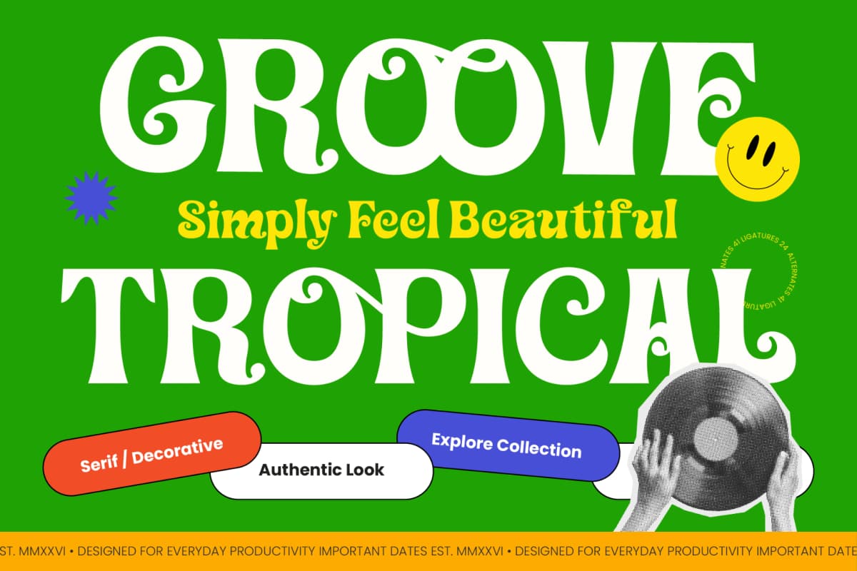 Groove Tropical – Retro Decorative Serif font preview